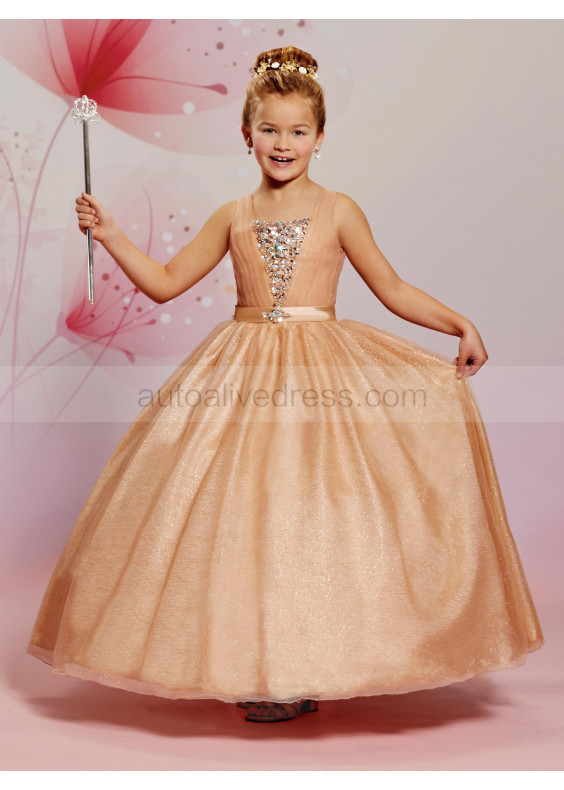 Beaded Glittering Tulle Flower Girl Dress Popular Girl Party Dress